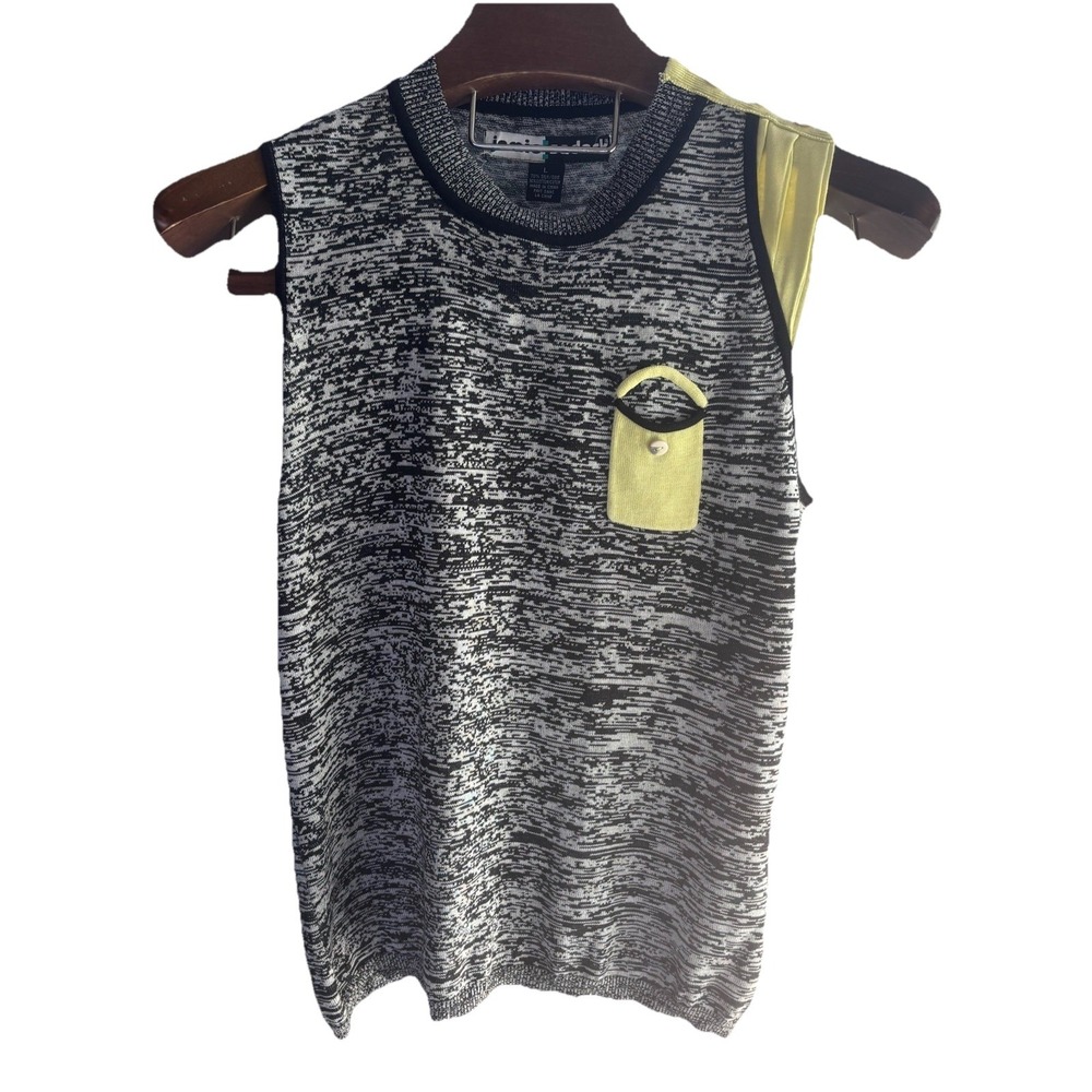 JAMIE‎ SADOCK L Silk Sleeveless Golf Sweater Black Grey Muted Art To Wear